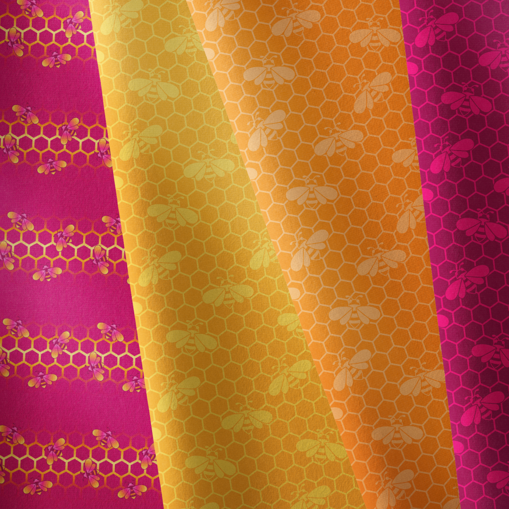 Bee Kind honeycomb pattern fabric in yellow, orange and pink