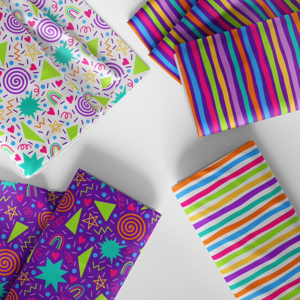 Neon Doodles Rainbow fabric textiles designed by Helen Clamp (unicornfactoryuk)
