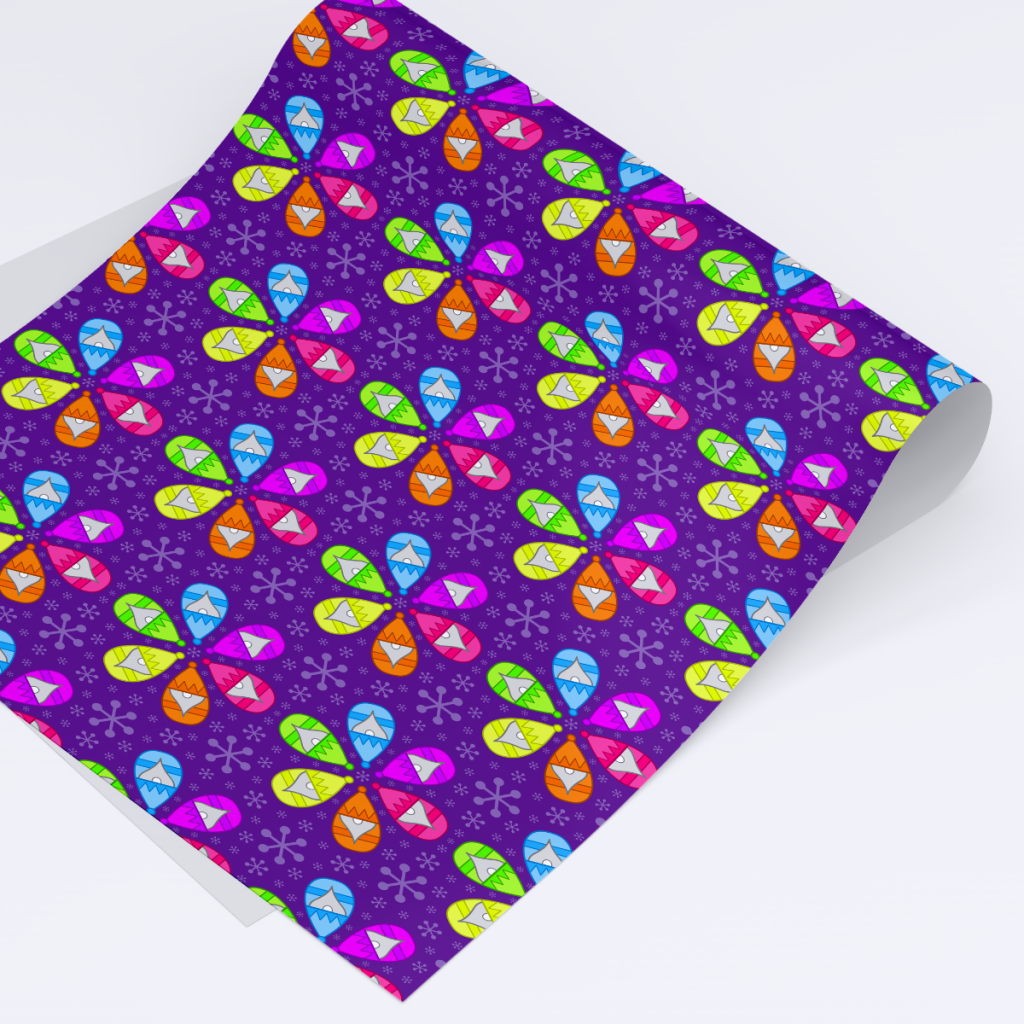 Christmas Neon Gnomes elf gift wrap surface pattern design for licensing by Helen Clamp (unicornfactoryuk)
