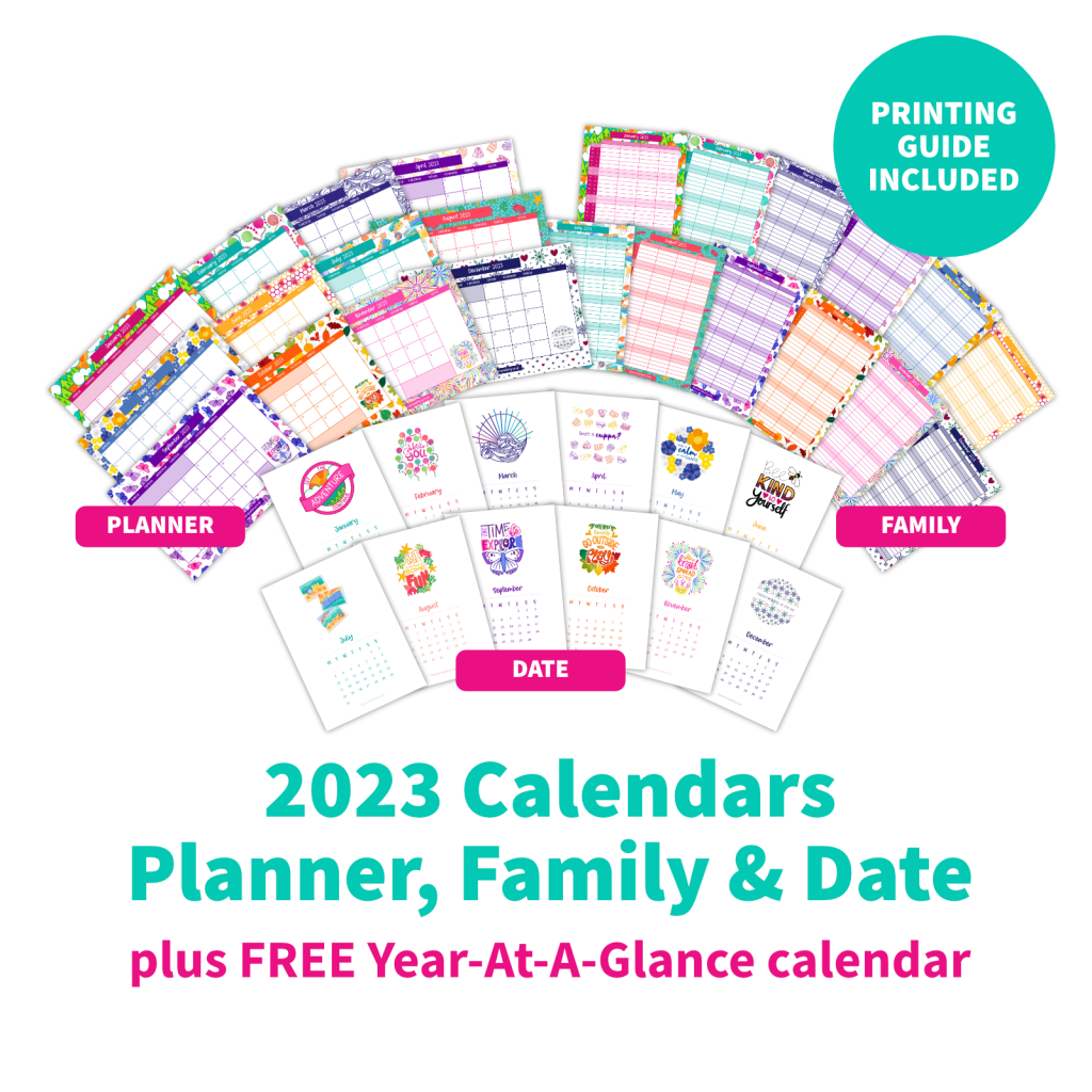 2023 Calendars Planner, Family & Date plus FREE Year-At-A-Glance calendar