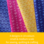 Everything Eurovision fabric collection. 4 designs in 10 colours, small and mediums scale, for sewing, quilting and crafting. Shop now theunicornfactory.co.uk