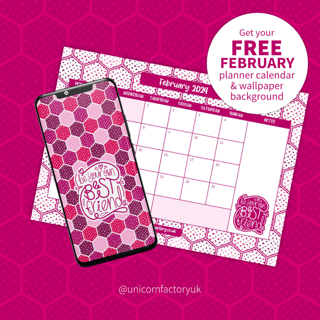 Get your free February planner calendar & wallpaper background