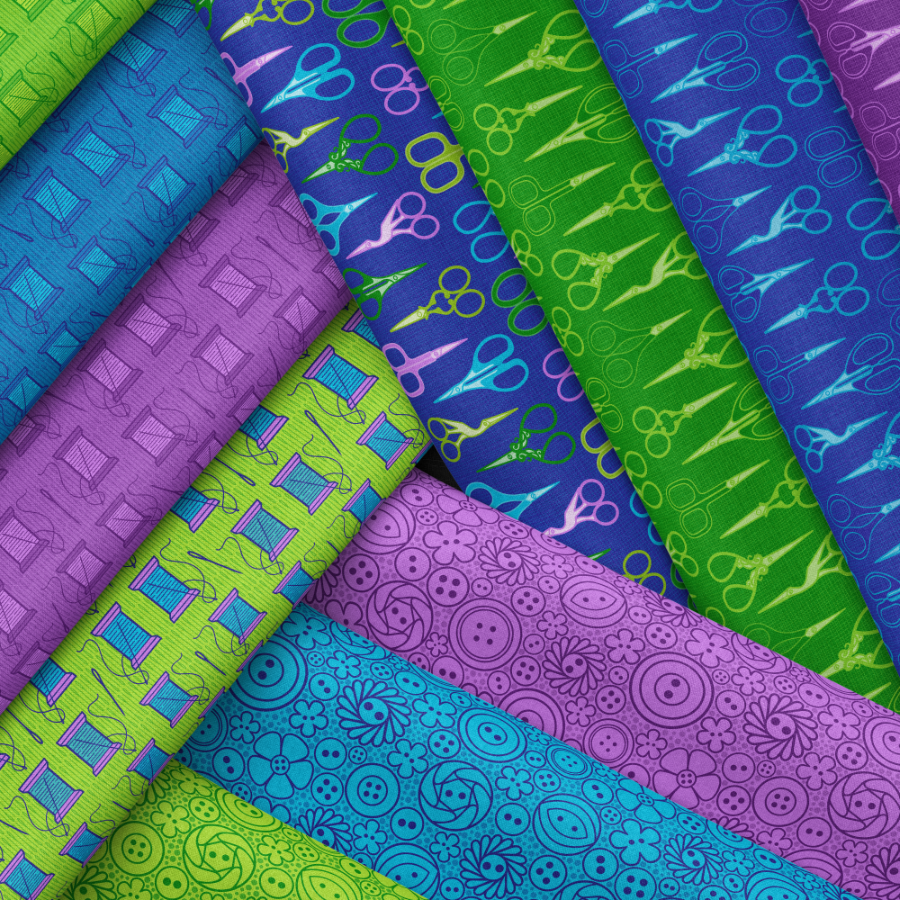 Crafting Notions purple blue and green crafting and quilting fabric by unicornfactoryuk on Spoonflower